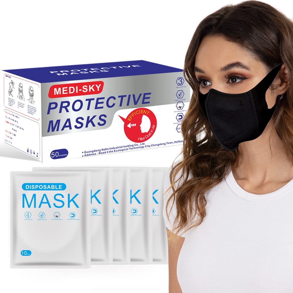 Medi-sky 3D Disposable Face Mask for Adults, Elastic Cloth Ear Straps, 50pcs White