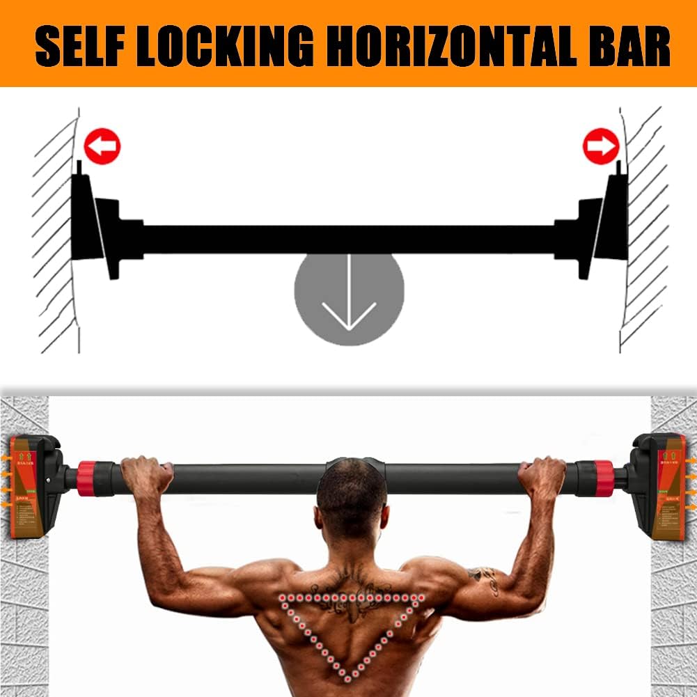 Adjustable Pull Up Bar for Doorway - 440lb Capacity, No Screws, Level Meter