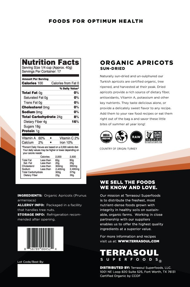 Terrasoul Superfoods Organic Apricots, 2 Lbs, Unsulphured, No-Added Sugar