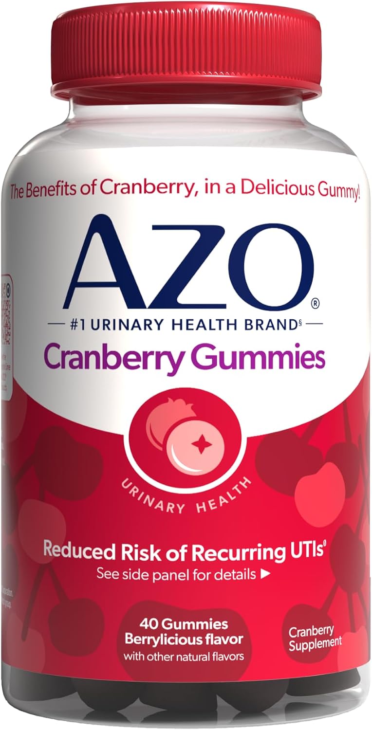 AZO Cranberry Urinary Tract Health Gummies Dietary Supplement, 2 Gummies = 1 Glass of Cranberry Juice, Helps Cleanse & Protect, Natural Berrylicious Flavor, Non-GMO, 72 Gummies