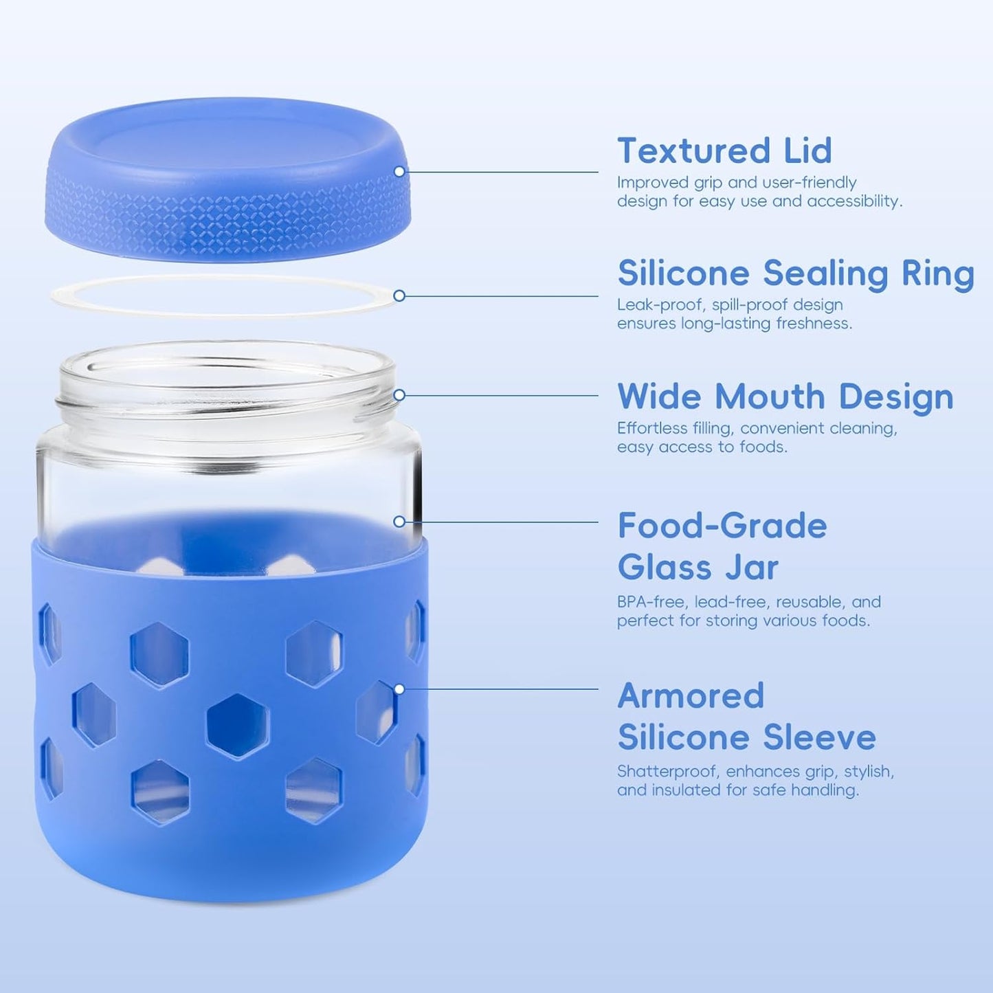 Gemice 6-Pack 16 oz Overnight Oats Containers with Lids and Silicone Sleeves, Glass Mason Jars with Airtight Lid, Dishwasher Safe, Wide Mouth Chia Seed Pudding Meal Prep Jar for Yogurt Berries Snack