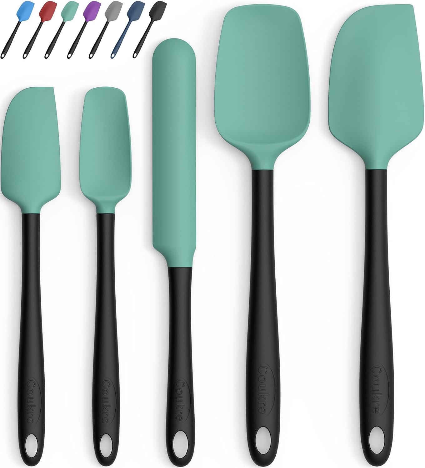 Coukre Silicone Spatula Set of 5,High Temperature Resistant, Food Grade Silicone, Dishwasher Safe, for Baking, Cooking (Aqua Green)