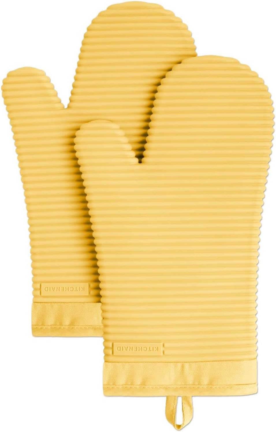 KITCHENAID Ribbed Soft Silicone Oven Mitt 2-Pack Set, 7.5"x13", Milkshake Tan