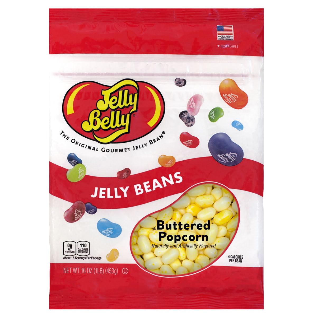 Jelly Belly Buttered Popcorn Jelly Beans 1 Pound Resealable Bag Genuine Official