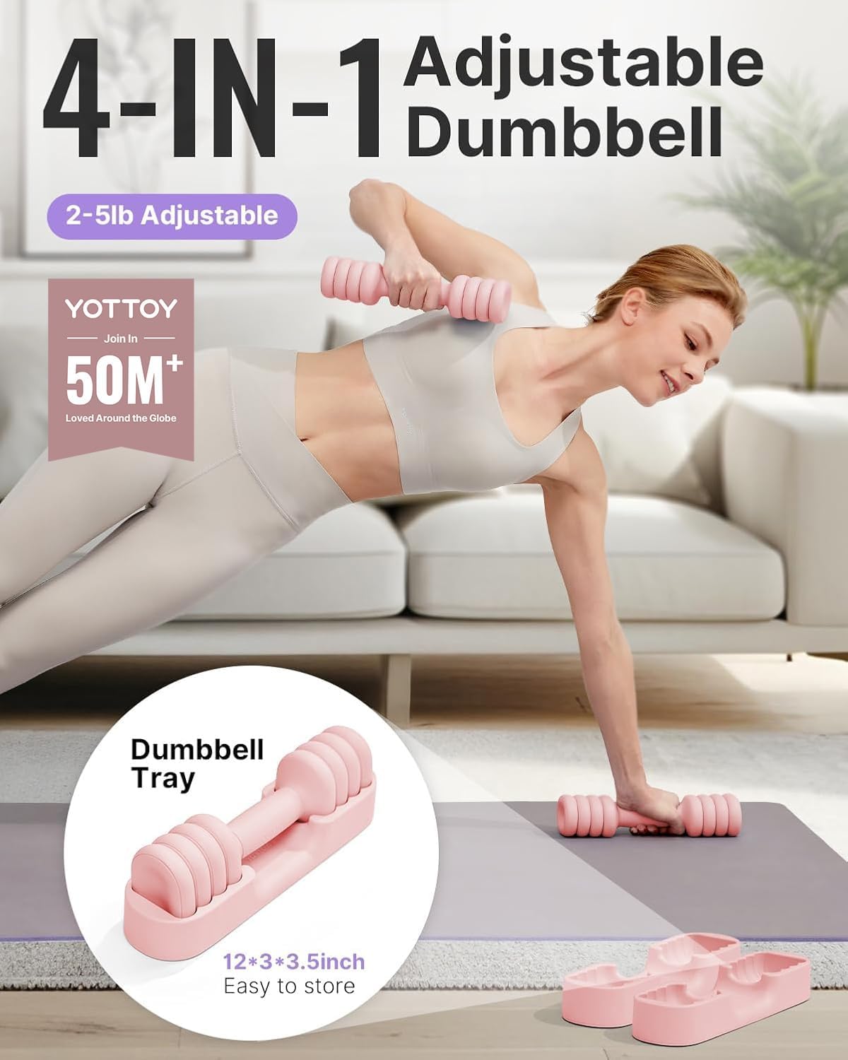 YOTTOY Adjustable Dumbbell Set of 2, 4-in-1 Hand Weights for Women
