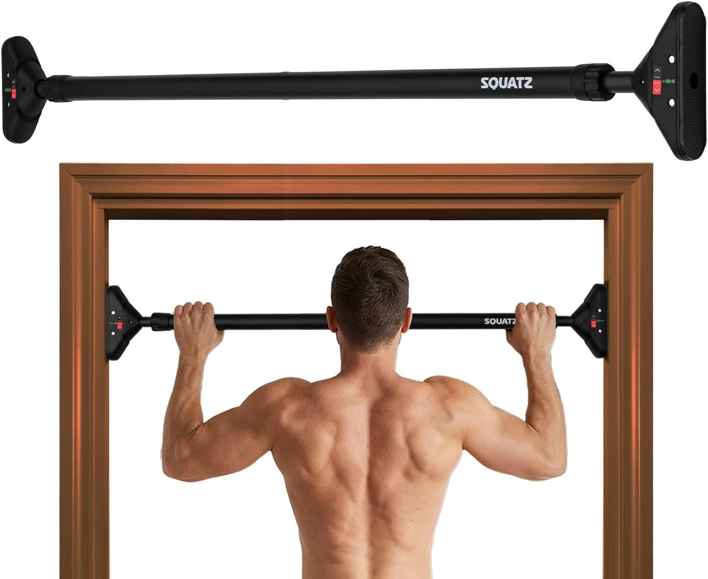 Squatz Adjustable Doorway Pull-Up Bar with Level, Locking Mechanism & Foam Grips