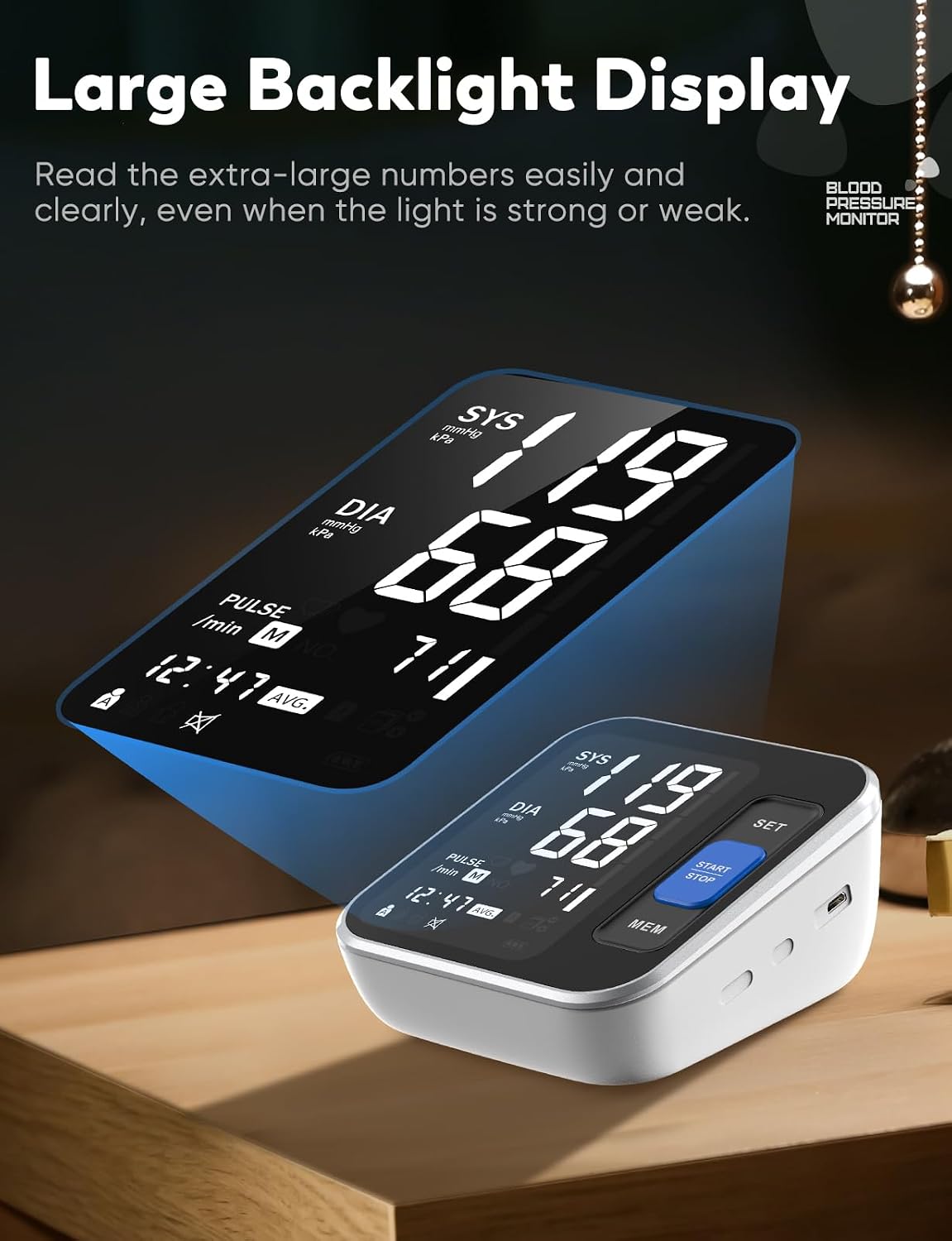 Blood Pressure Monitor Upper Arm, Accurate Cuff 8.7-15.7, Large Backlight Display, 2 Users, 240 Sets Memory, HR Detection