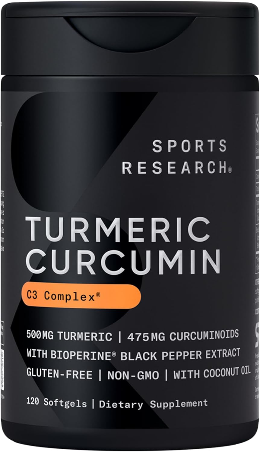Sports Research Turmeric Curcumin C3 Complex Softgels with BioPerine and Organic Coconut Oil