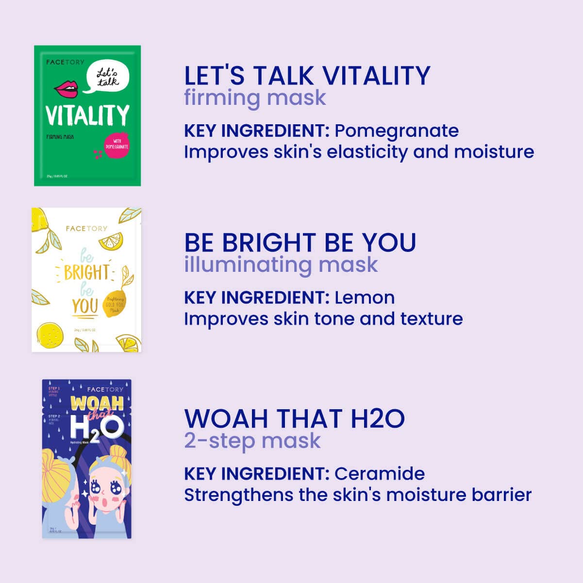 Facetory K Beauty Face Mask Skin Care 7 Piece Collection Set