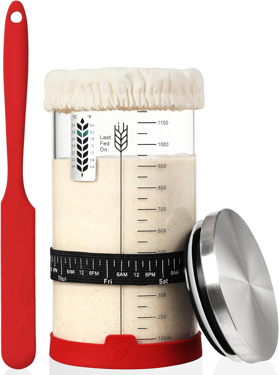 Sourdough Starter Jar Kit, 24 oz Wide Mouth Sour Dough Jars Glass | Sourdough Bread Baking Supplies, Sourdough Tools for Beginners and Pro, Dishwasher-Safe, Borosilicate Glass, 1 Pack