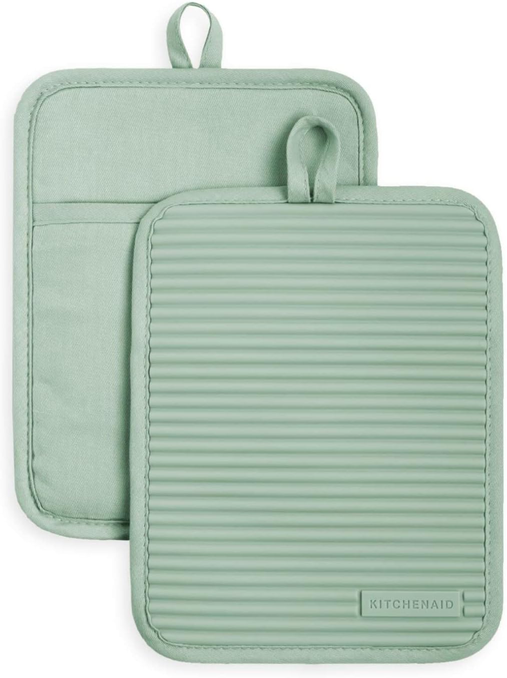 KitchenAid Ribbed Soft Silicone Pot Holder 2-Pack Set, Milkshake Tan, 7"x9"