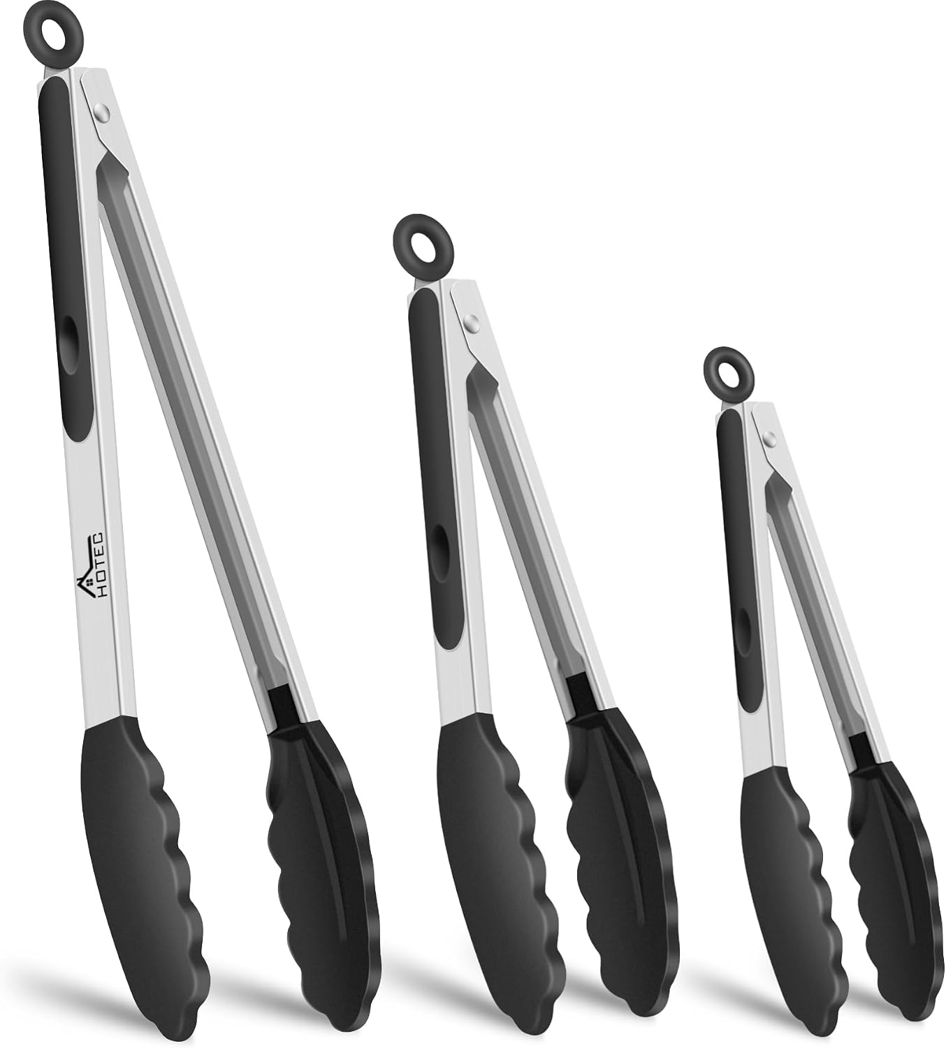 HOTEC Premium Stainless Steel Locking Kitchen Tongs with Silicon Tips, Set of 3-7", 9" and 12" (Gradient Blue)