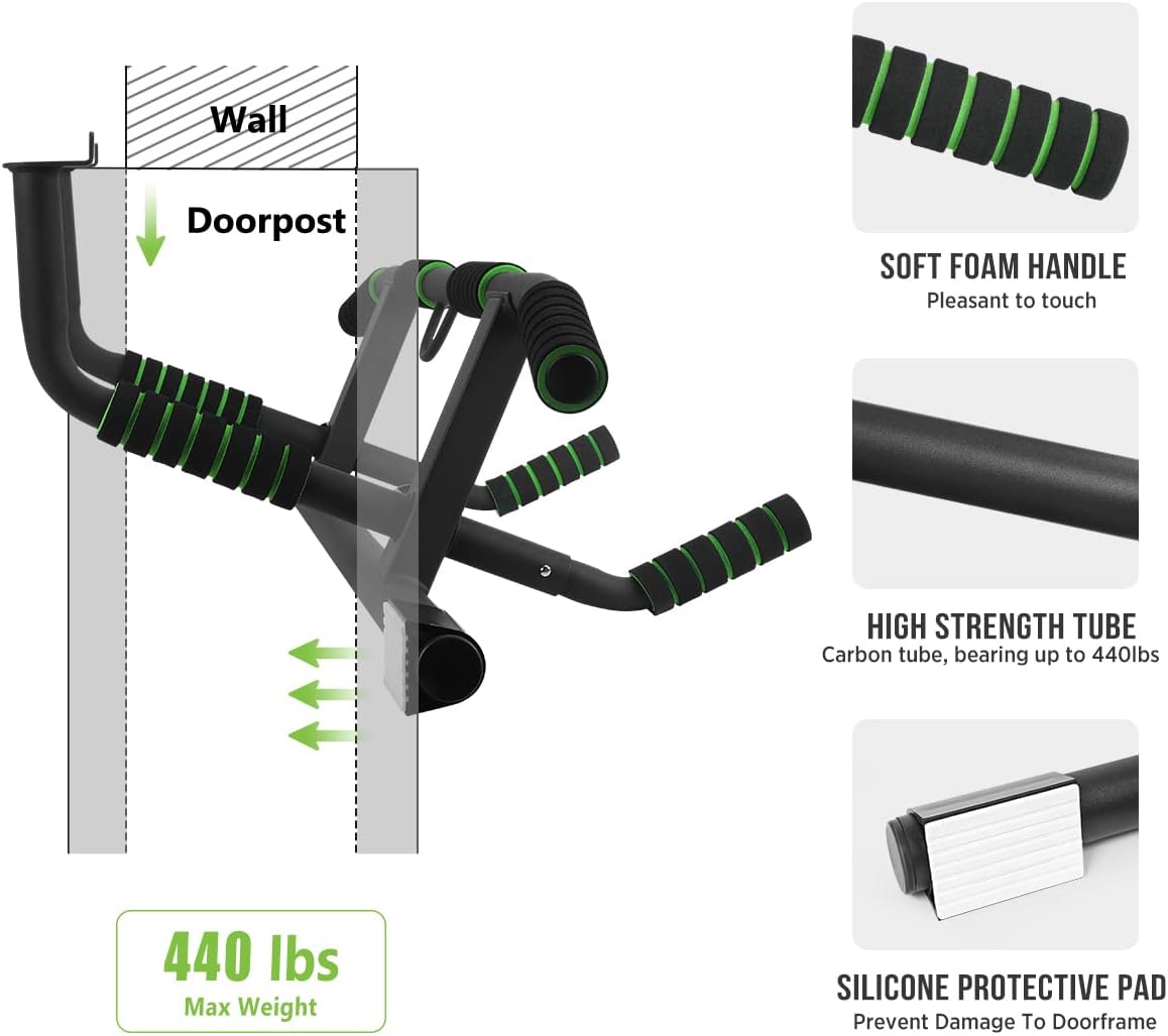 KAKICLAY Upgrade Multi-Grip Pull Up Bar with Smart Hooks