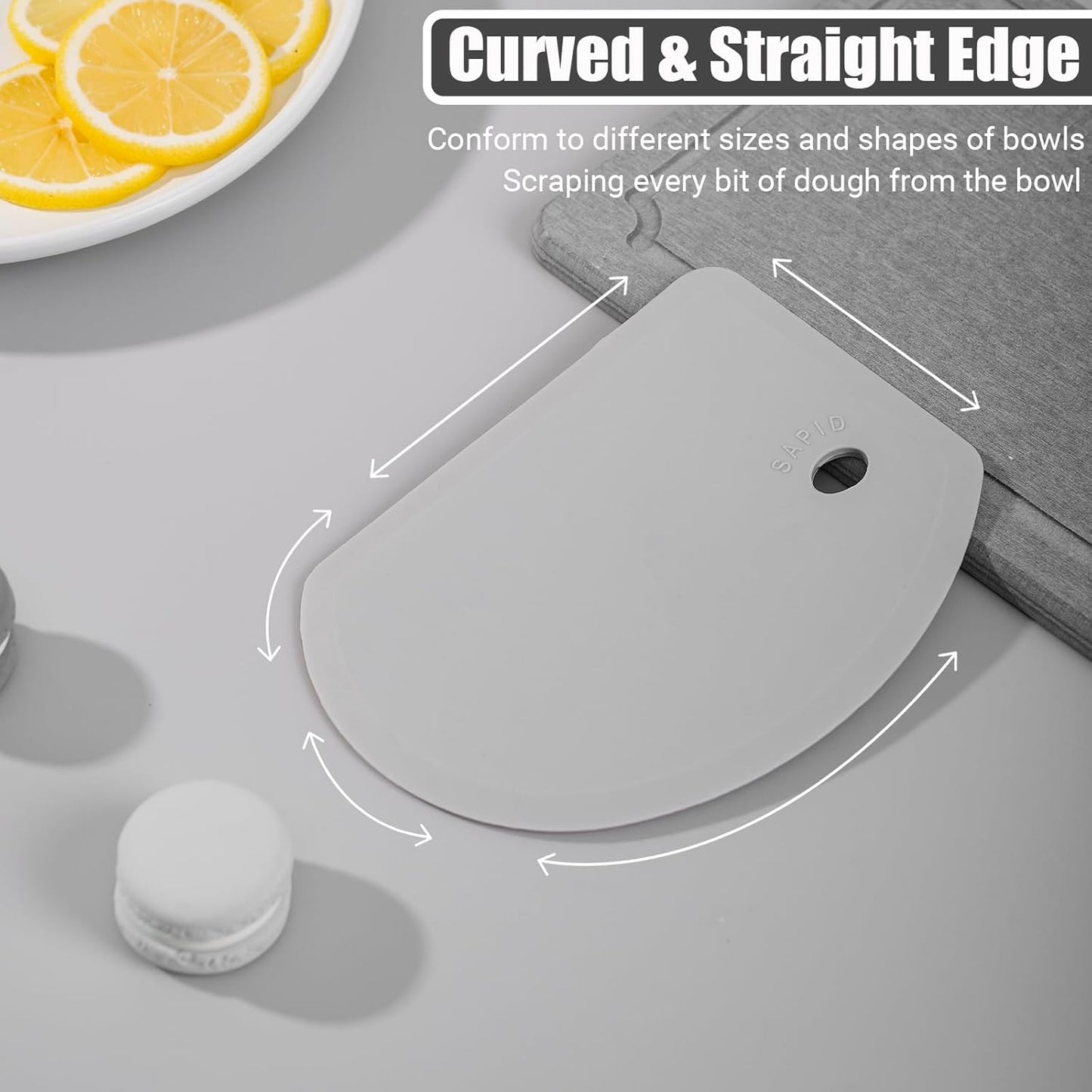 Sapid Flexible Curved Edge Silicone Bowl Scraper Dough Scraper Baking Bread | Food Grade Bench Scraper for Baking Sourdough Bread, Cake, Multipurpose Kitchen Dish Scrapers, Easy Clean (5.98"x4.3", Gray)
