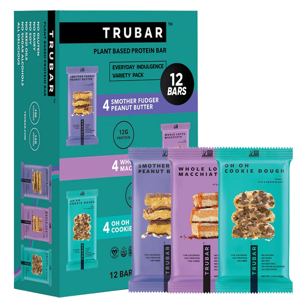 TRUBAR Vegan Protein Bar Variety Pack, Assorted Flavors, 12 CT
