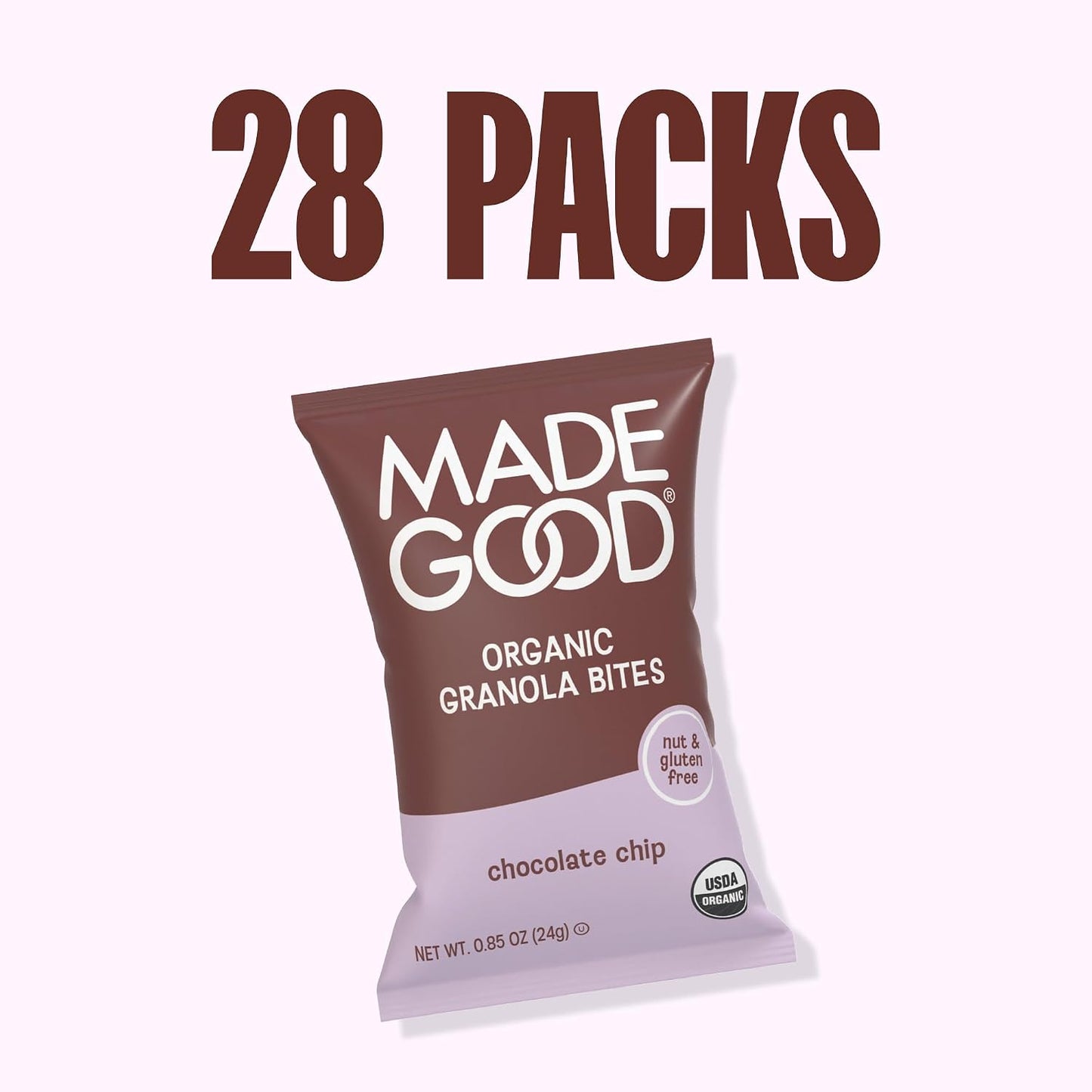 Organic and Gluten-Free Chocolate Chip Granola Bites, 28 Count, Individually Wrapped Snacks