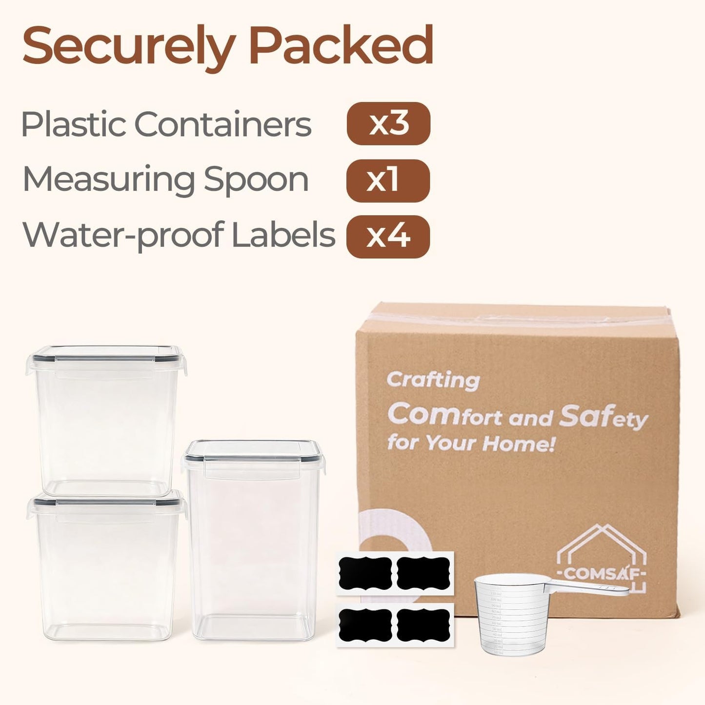 ComSaf Airtight Flour and Sugar Container 2.6Qt & 5.5Qt 3Pack, Wide Mouth | Plastic Food Storage Canister with Lid, Flour Sugar Cereal Rice Oats, Pantry Kitchen, Stackable Baking Supplies, Label, Scoop