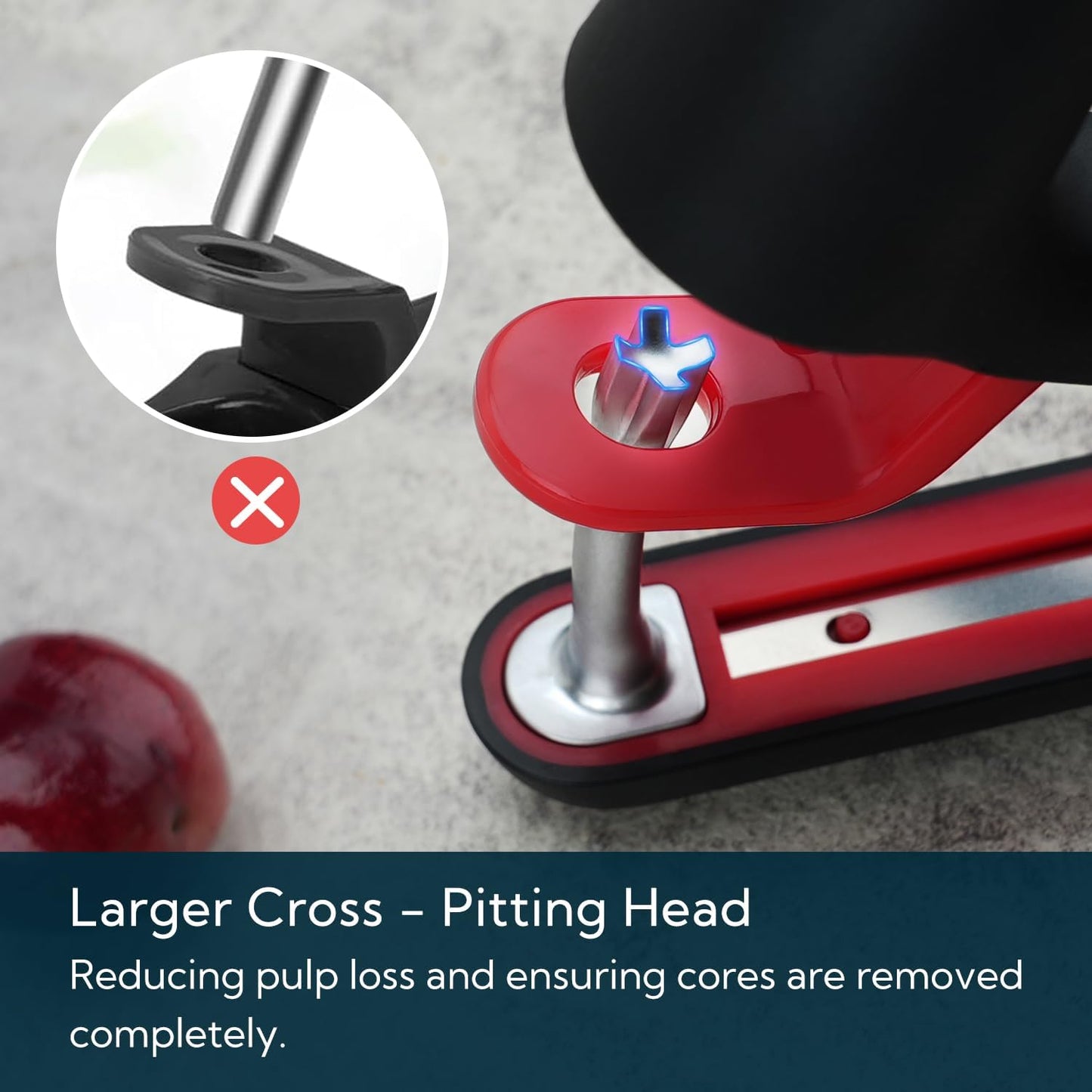 KITCHENDAO Cherry Pitter Tool, Cherry Core Remover | Larger Cross-Pitting Head, Safety Lock, Non-Slip Soft-touch Handle, Dishwasher Safe