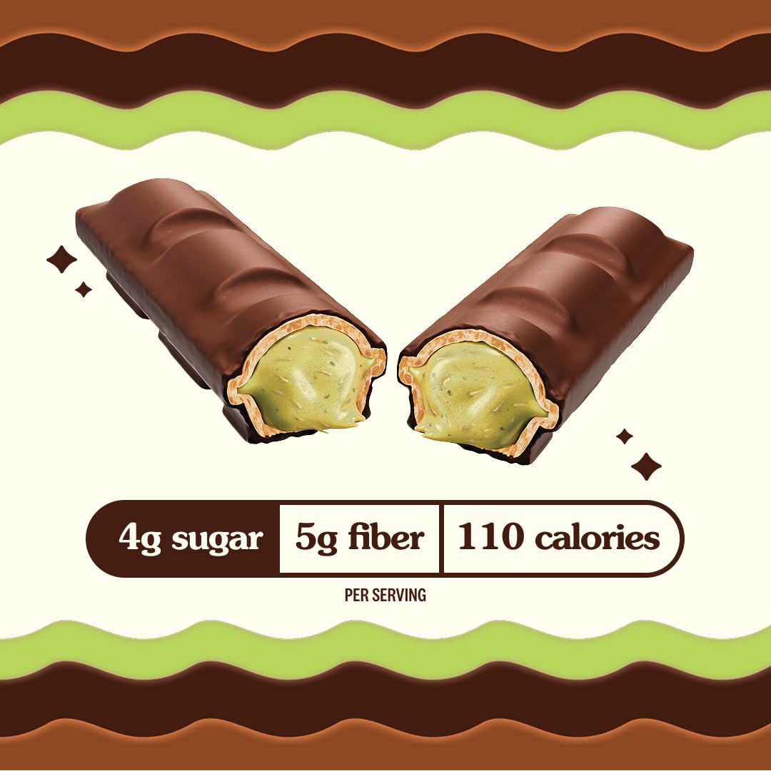 Rip Van Dubai Choco Bars – Healthy Snack with Creamy Pistachio & Toasted Kunafa – Dubai Choco Flavor – 4g Sugar, 5g Fiber – Guilt-Free Indulgence – 12 Pack