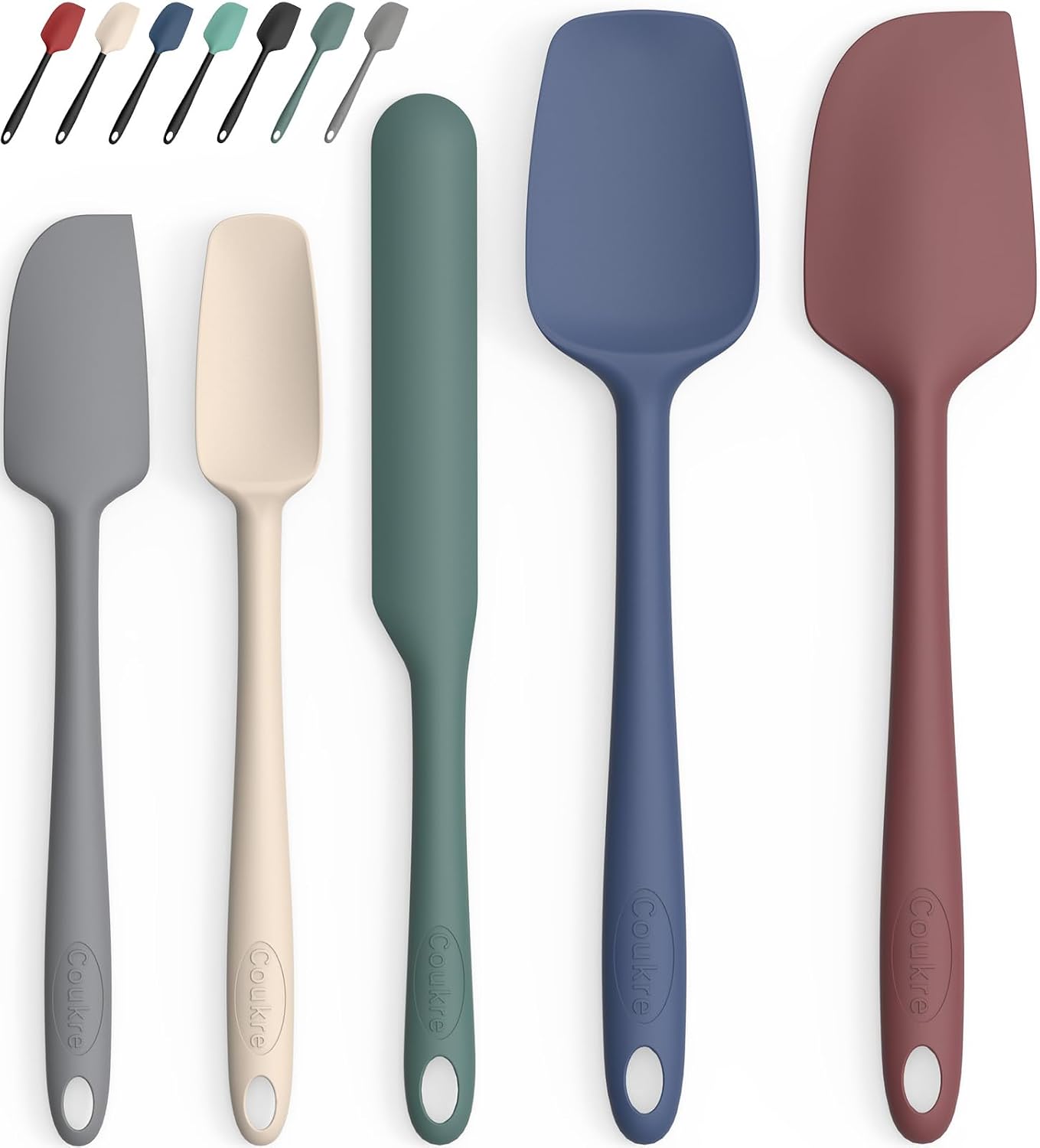 Coukre Silicone Spatula Set of 5,High Temperature Resistant, Food Grade Silicone, Dishwasher Safe, for Baking, Cooking (Pure Colorful A)