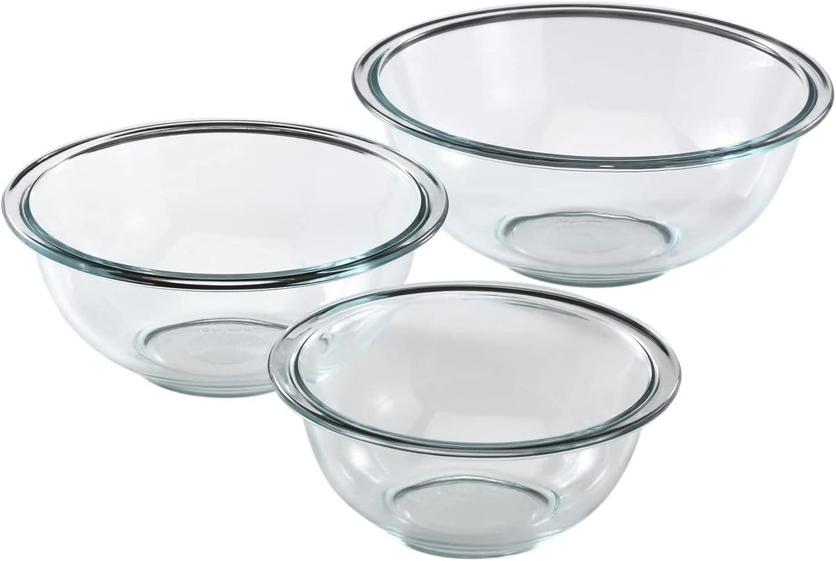 Pyrex Essentials (3-Piece) Glass Mixing Bowls Set For Prepping, Baking and Cooking, Preheated Oven, Dishwasher, Freezer, and Microwave Safe