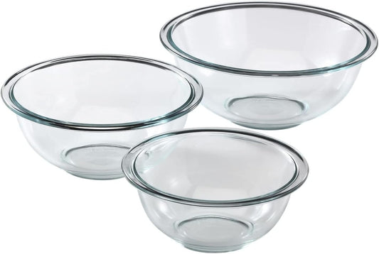 Pyrex Essentials (3-Piece) Glass Mixing Bowls Set For Prepping, Baking and Cooking, Preheated Oven, Dishwasher, Freezer, and Microwave Safe