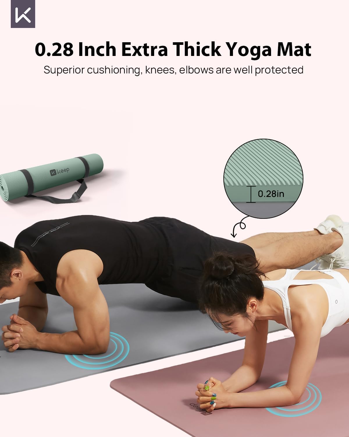 KEEP 7mm Thick Non-Slip Yoga Mat - Extra Wide 32" Fitness Mat for Home Workouts