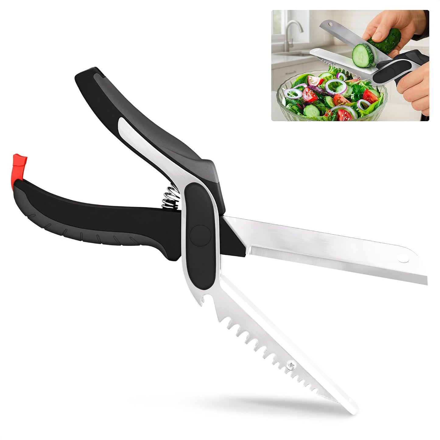 2 in 1 Kitchen Scissors for Food with Cutting Board, Safety Lock | Stainless Steel Cutting Board Scissors for Veggies, Fruit & Cheese; 9.5" Detachable Blade; Dishwasher Safe Tomato Knife