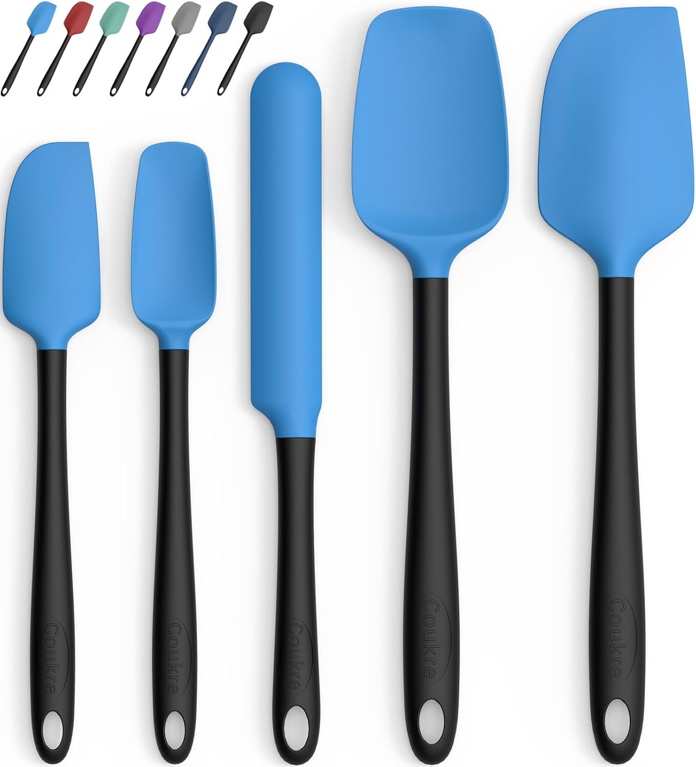 Coukre Silicone Spatula Set of 5,High Temperature Resistant, Food Grade Silicone, Dishwasher Safe, for Baking, Cooking (Aqua Green)