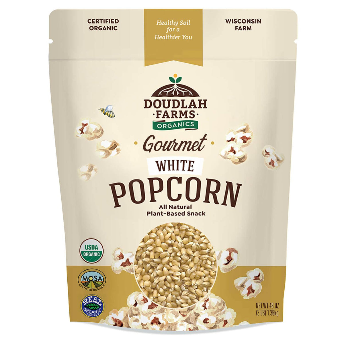 Organic White Popcorn Kernels Unpopped 3 lb Non-GMO Wisconsin Family Farm