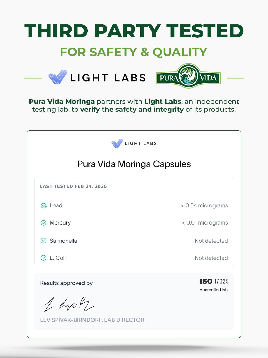 PURA VIDA MORINGA Organic Moringa Capsules, Pure Moringa Leaf Powder Single Origin for Energy, Metabolism & Immune Support, 120ct, 500mg Caps