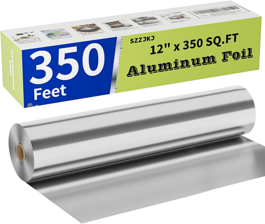 Aluminum Foil Roll, 12in x 350Sq Ft Aluminum Foil, Thick Strong Tin Foil with Cutter, Food Safe Cling Wrap for Cooking, Baking, Roasting, Grilling, Freezer Storage