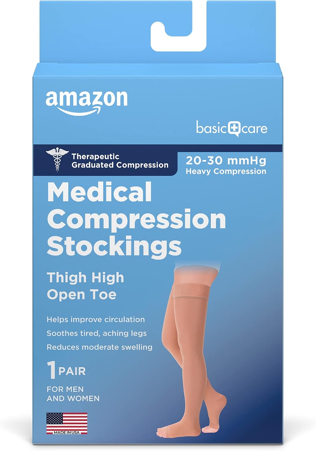 Amazon Basic Care Medical Compression Stockings 20-30 mmHg Beige Medium