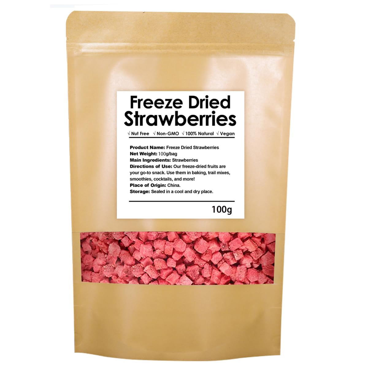 Freeze Dried Strawberries Pieces 8.8 Oz/250g, 100% Natural, No Additives, No Sugar
