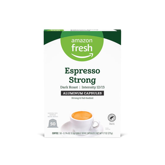 Amazon Fresh Espresso Dark Roast Aluminum Capsules for Nespresso Original Brewers