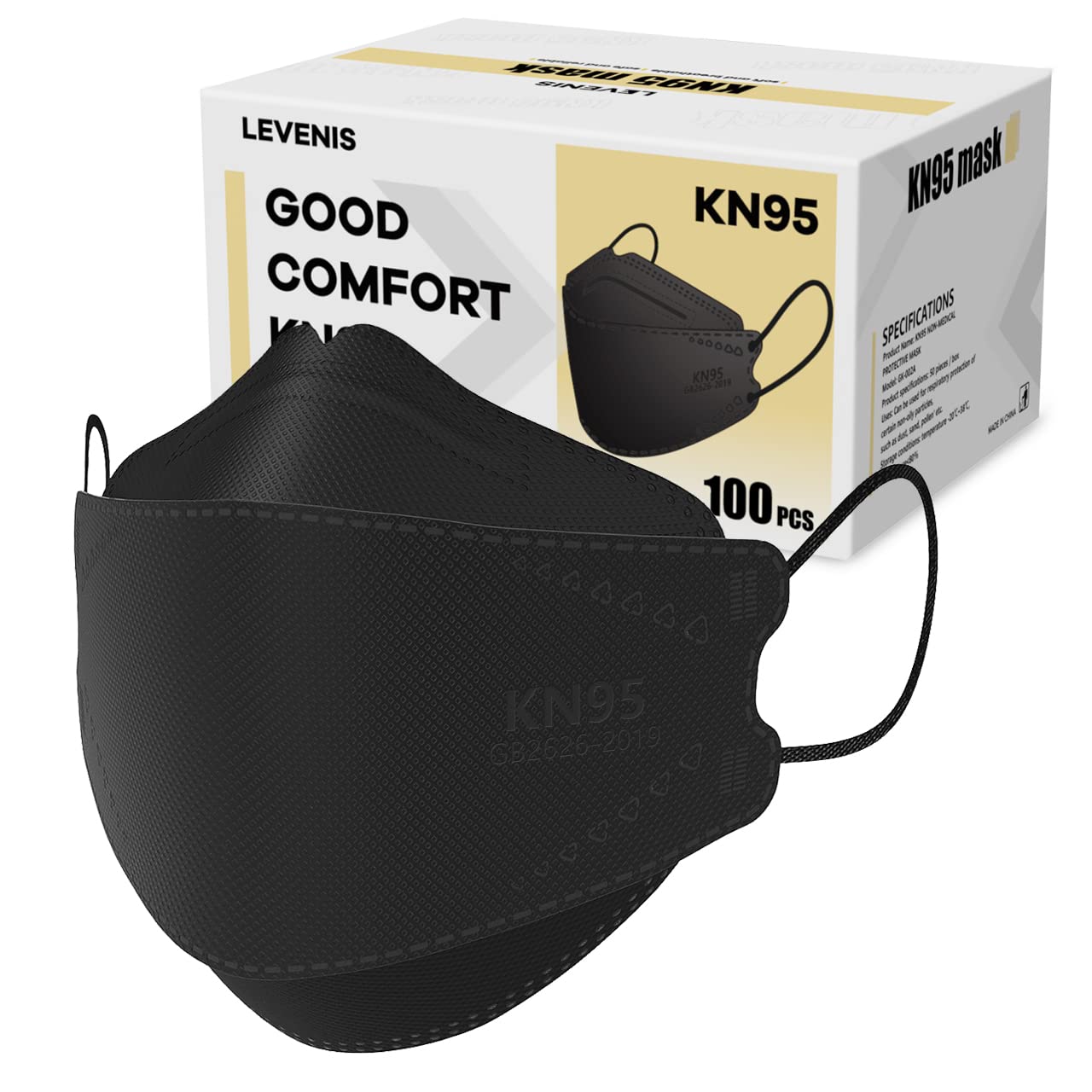 LEVENIS KN95 Face Masks 50 Pack, Breathable and Disposable, Black