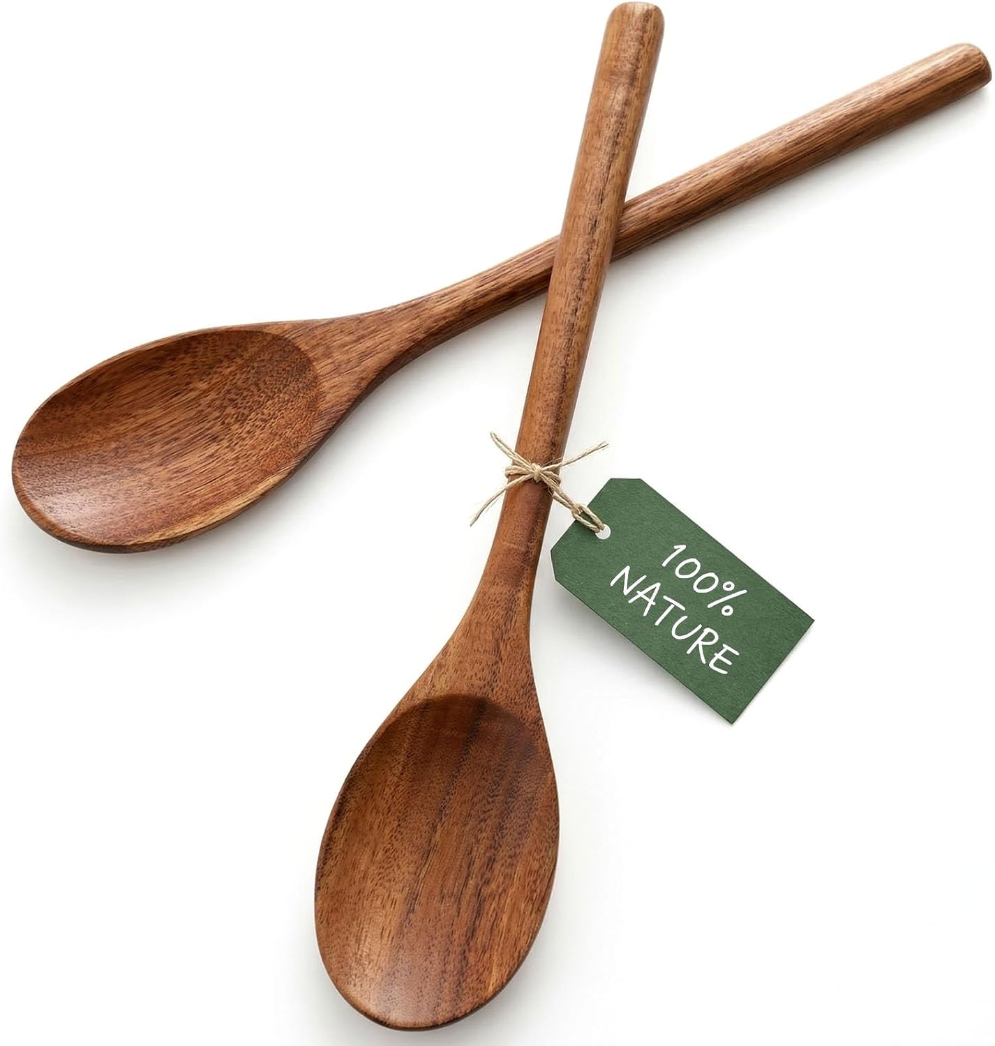 HAKSEN 2 PCS Wooden Cooking Spoons, Natural Acacia Wood Kitchen Utensil | 12 Inch Wooden Mixing Spoons for Baking, Tasting, Stirring Food, Comfort Grip, Durable, Kitchen Cooking Gifts for Women