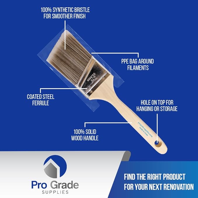 Pro Grade, Paint Brushes, 5-Piece, Paint Brush Set: Flat & Angle Brushes for Latex and Oil Paints, Stains, Interior & Exterior Home Improvement