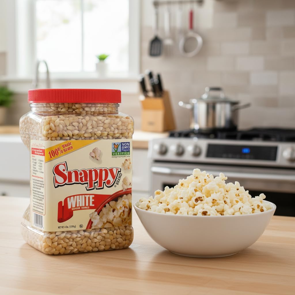 Snappy White Popcorn, 4 Pounds, Kernels, Non-GMO, Gluten Free, High Fiber Snack