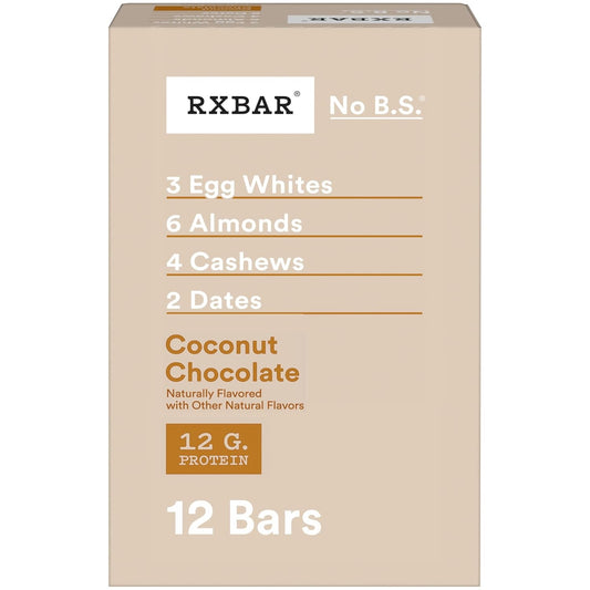 RXBAR Coconut Chocolate Protein Bars, 12 Count, 22oz Box