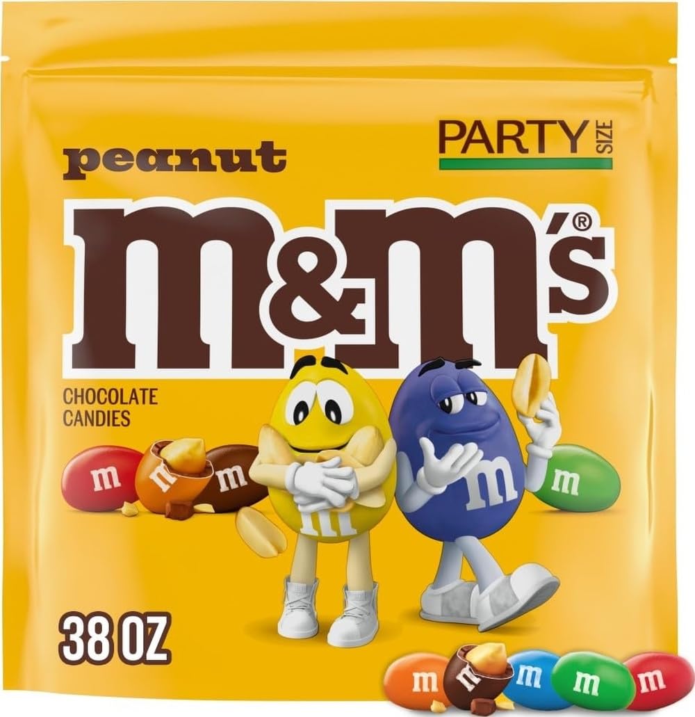 M&M'S Peanut Milk Chocolate Candy Resealable Bulk Pack, Party Size, 38 oz Bag, For Sharing, Baking and Snacking
