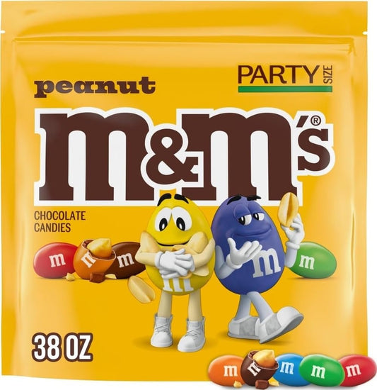 M&M'S Peanut Milk Chocolate Candy Resealable Bulk Pack, Party Size, 38 oz Bag, For Sharing, Baking and Snacking