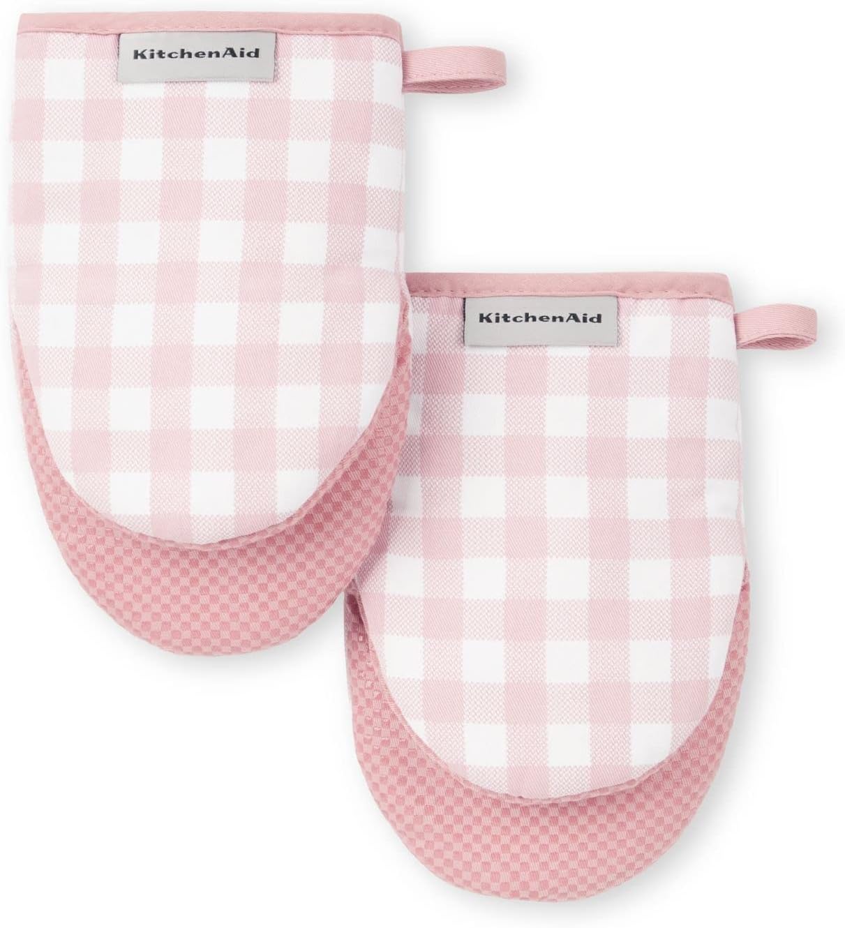 KitchenAid Gingham Mini Oven Mitt 2-Pack Set, Milkshake Tan, 5.5"x8"