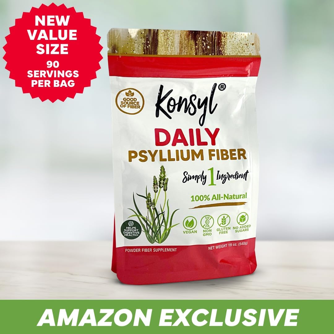 Konsyl Daily Psyllium Fiber Powder 19oz Natural Unflavored Soluble Dietary Fiber Supplement