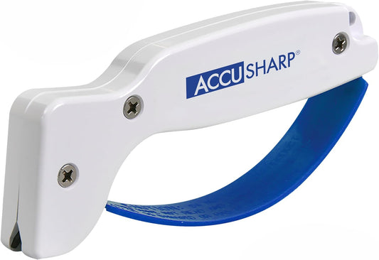 AccuSharp Knife Sharpener, Ergonomic Comfortable Handle, Compact & Easy to Use, Restore and Hone Straight & Serrated Knives, White
