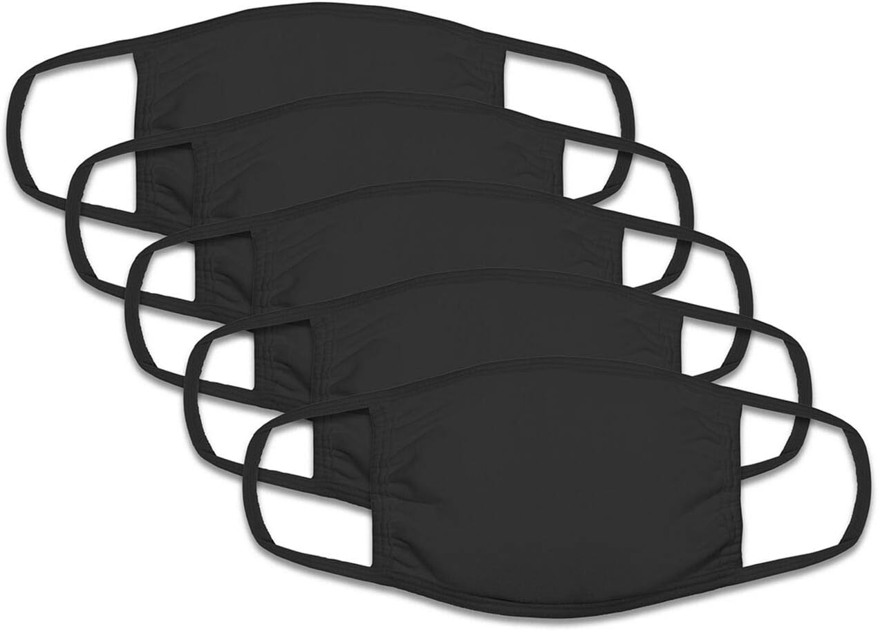 Fruit Of The Loom Unisex Reusable Cotton Face Cover 5 Pack Black