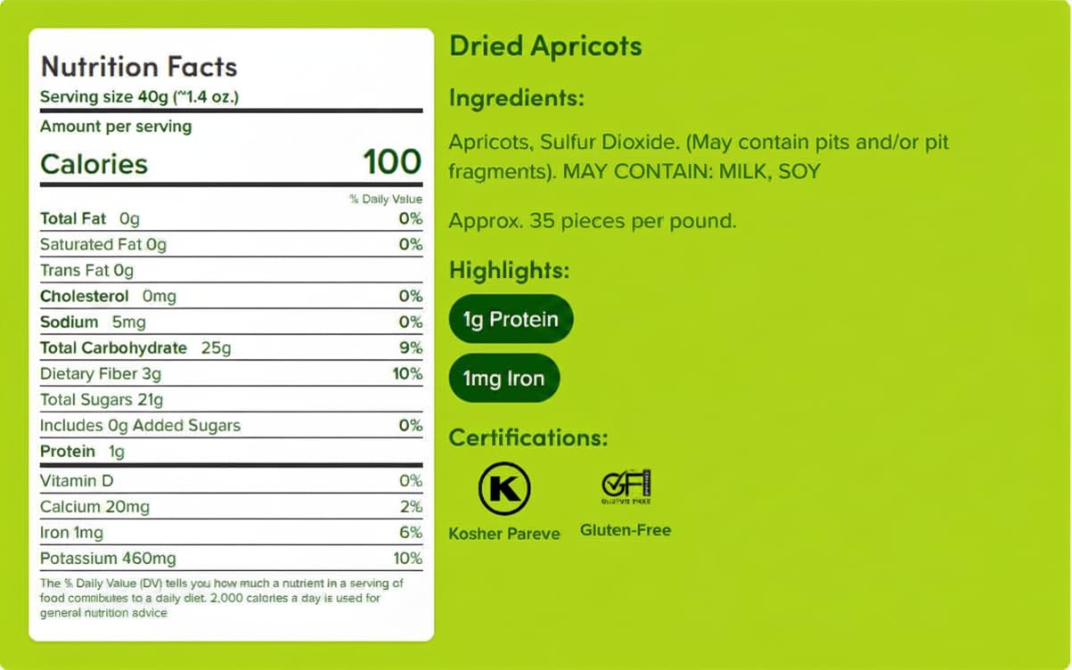 Dried Apricots No Sugar Added 2 Pound Bag