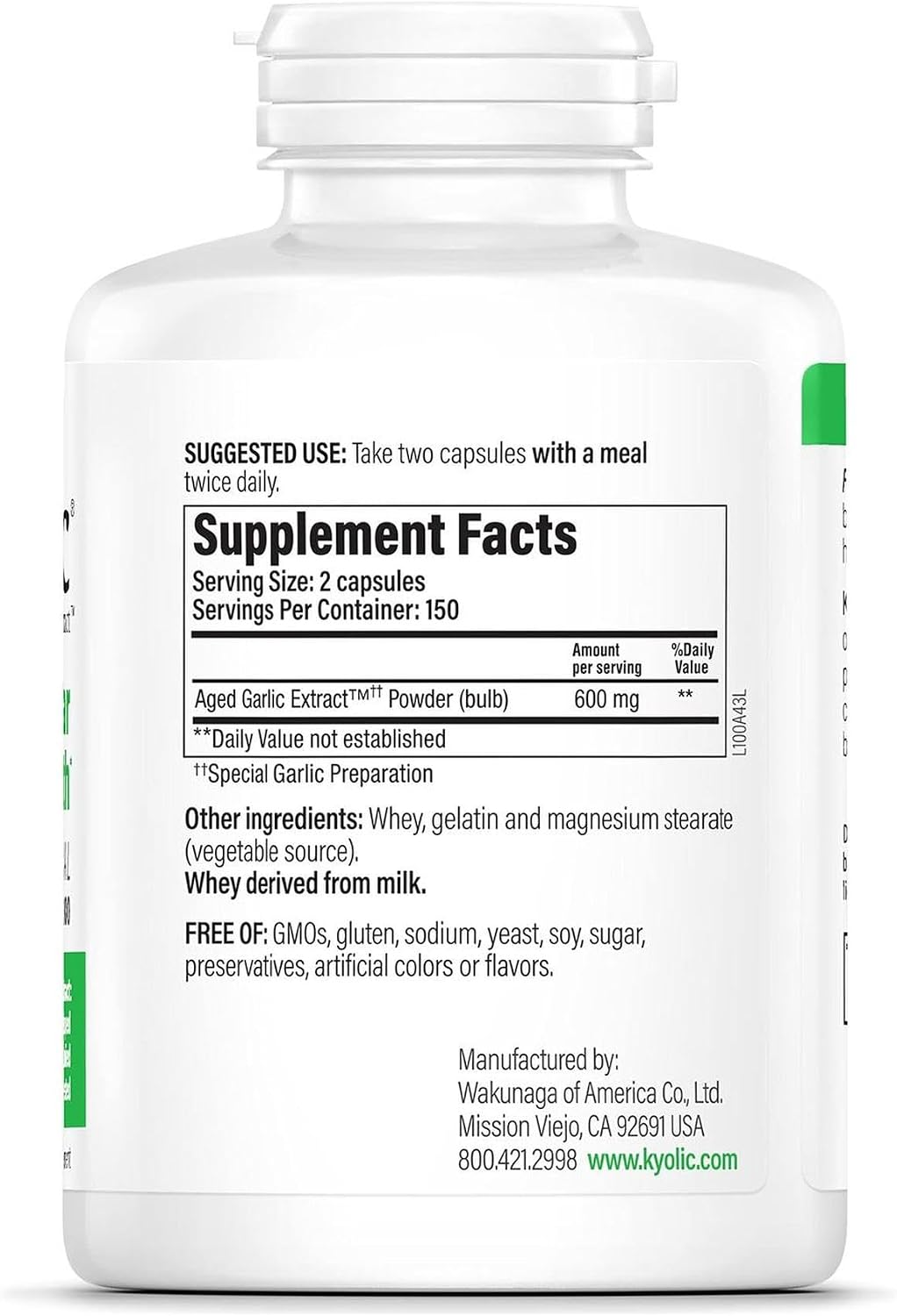 Kyolic Aged Garlic Extract Formula 100, Cardiovascular Health*, 300 Capsules.
