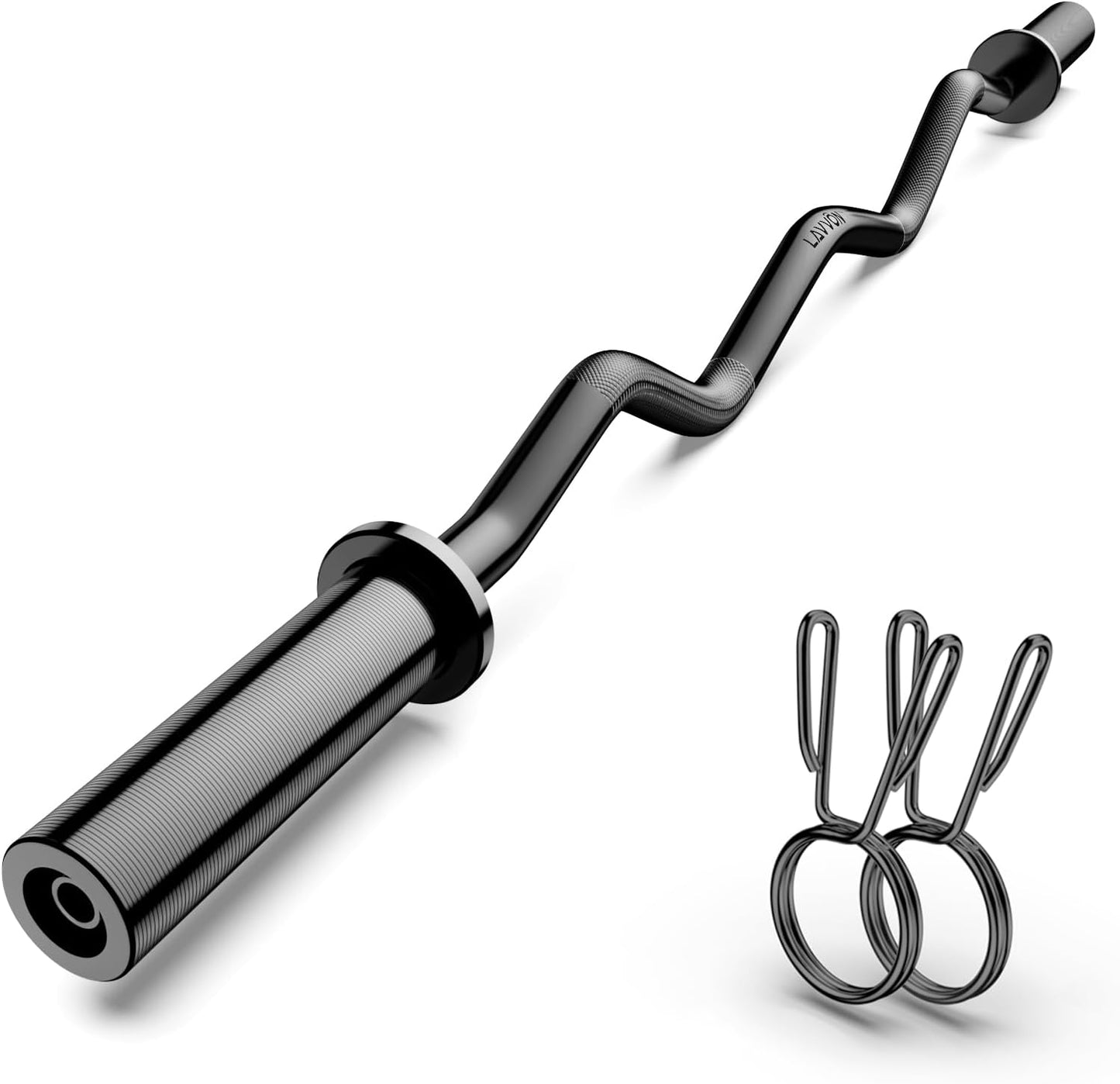 Olympic EZ Curl Barbell Bar - 47" Chrome Curling Bar for Weight Lifting, Squats, Biceps (500lb Capacity)