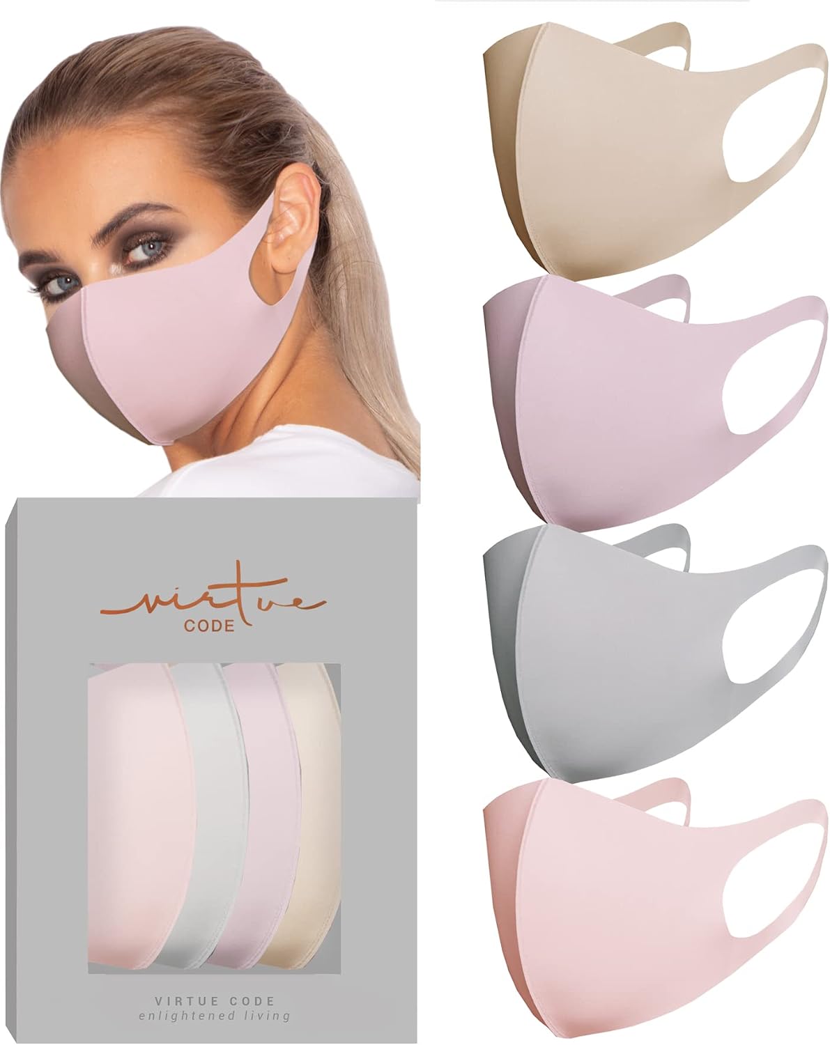 Virtue Code Second Skin Cloth Face Mask Pack 4 Buttery Soft Masks